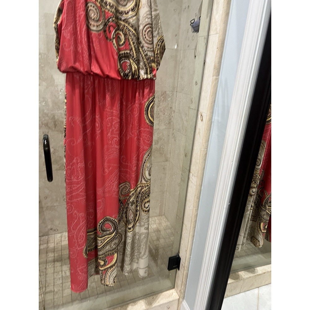 Chico's Contrast Paisley Hope Blouson Sleeveless Coral Maxi Dress Size 2 L - Picture 5 of 13